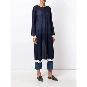NWT TORY BURCH Fringe Beach Sandy Tunic Midi Dress NEW XS Navy Blue